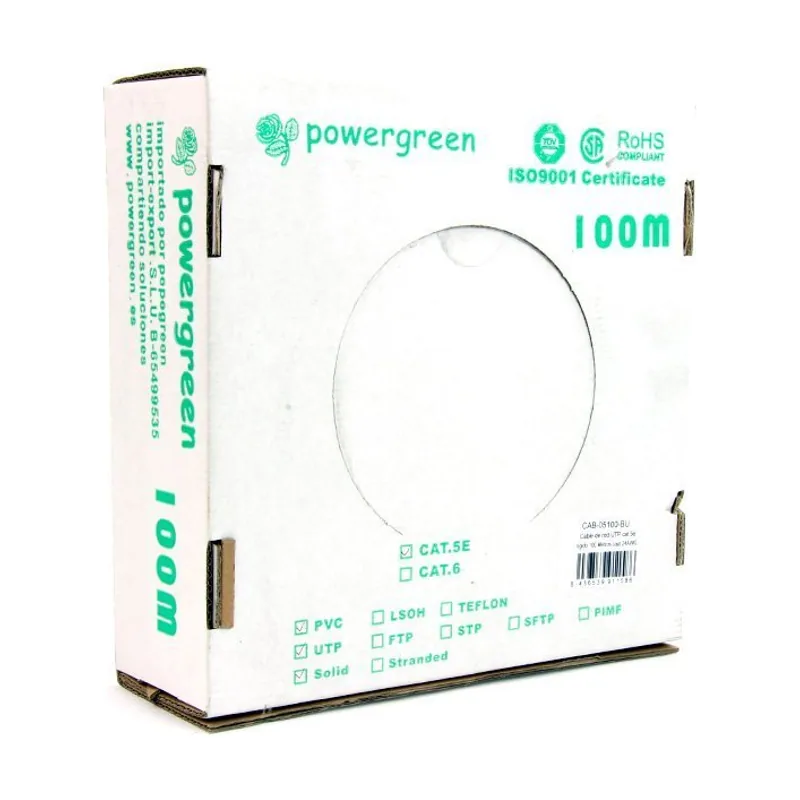 Pepegreen Powergreen CAB-05100-BU Bobina de Cable Cat 5E Utp 100 metros PVC Caja 24 Awg