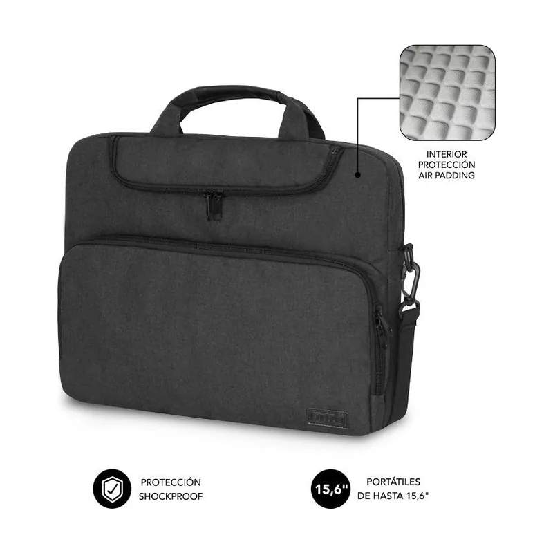 Subblim Maletín Ordenador 15.6" Gris Oscuro Air Padding Bolsillo Organizador Transporte Seguro