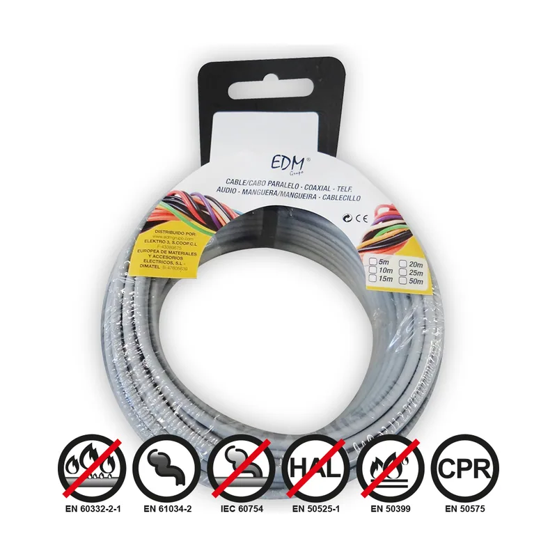 EDM Carrete cablecillo flexible 1,5mm gris 20m libre-halogeno