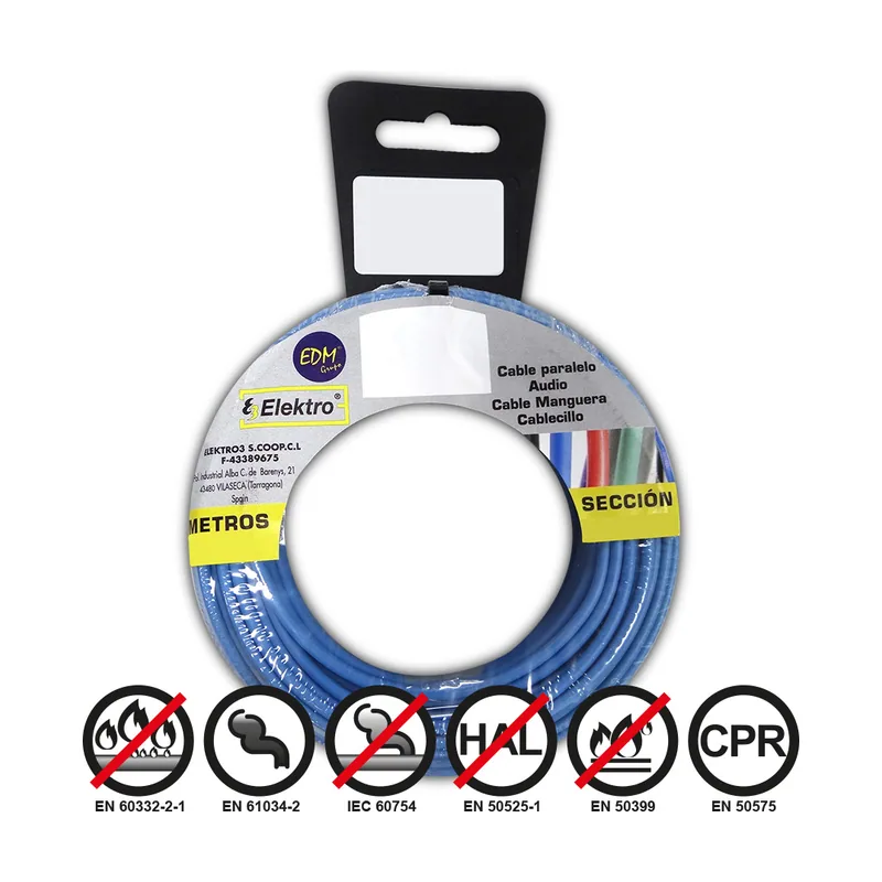 EDM Carrete Cablecillo Flexible 4MM. Azul 15MTS DE Halógenos