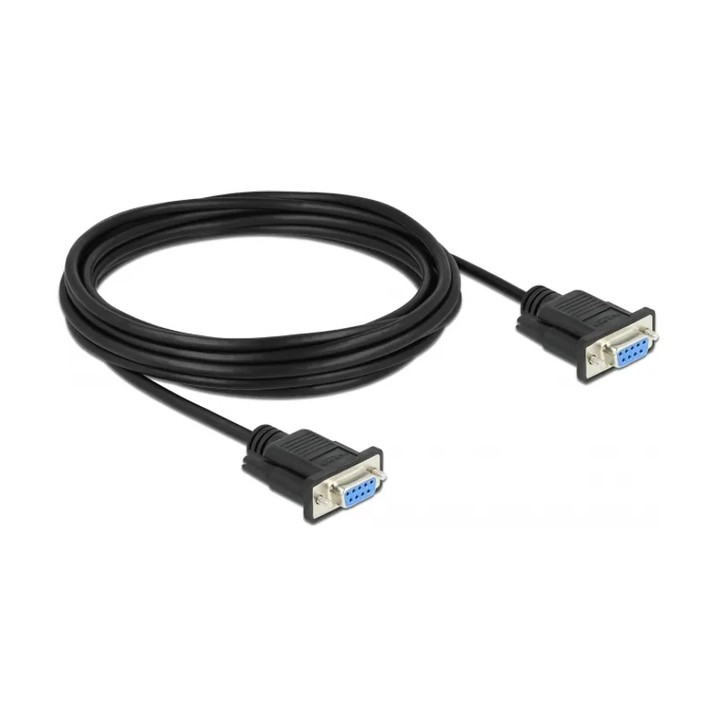 Delock Cable serie RS-232 D-Sub 9 hembra a hembra de módem nulo con carcasa de enchufe estrecha