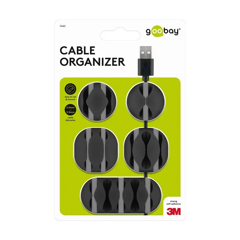 GooBay 70683 organizador de cables Escritorio/pared Clip para cable Negro 5 pieza s