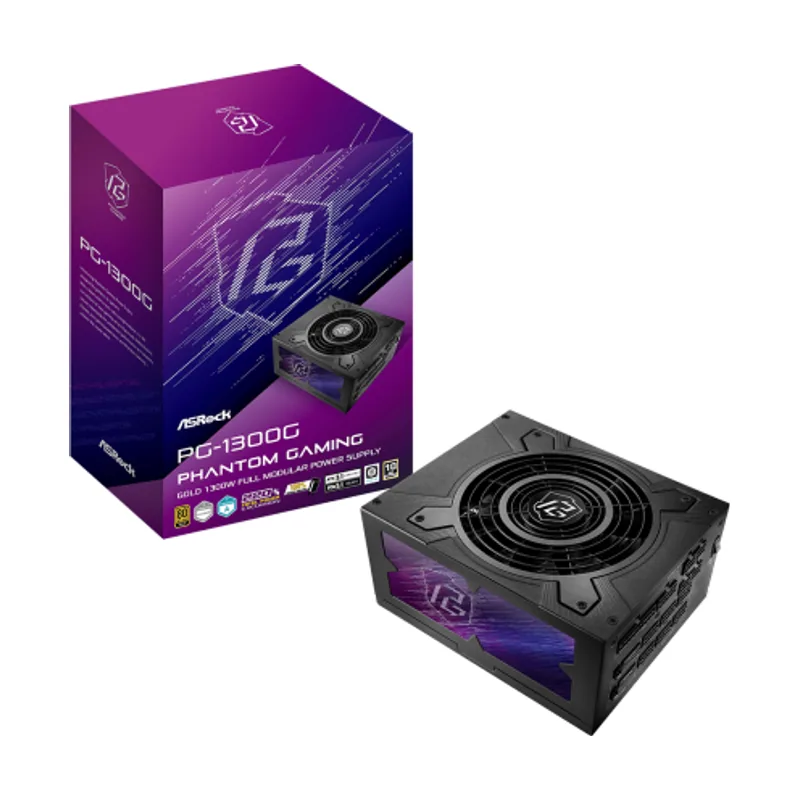 ASRock PG-1300G,PSU,1300W,80 Plus Gold,135MM,Modular,PCI-E 5.1 12+4pin x1,PCI-E 6+2 Pin x5,SATA 5 Pin x9