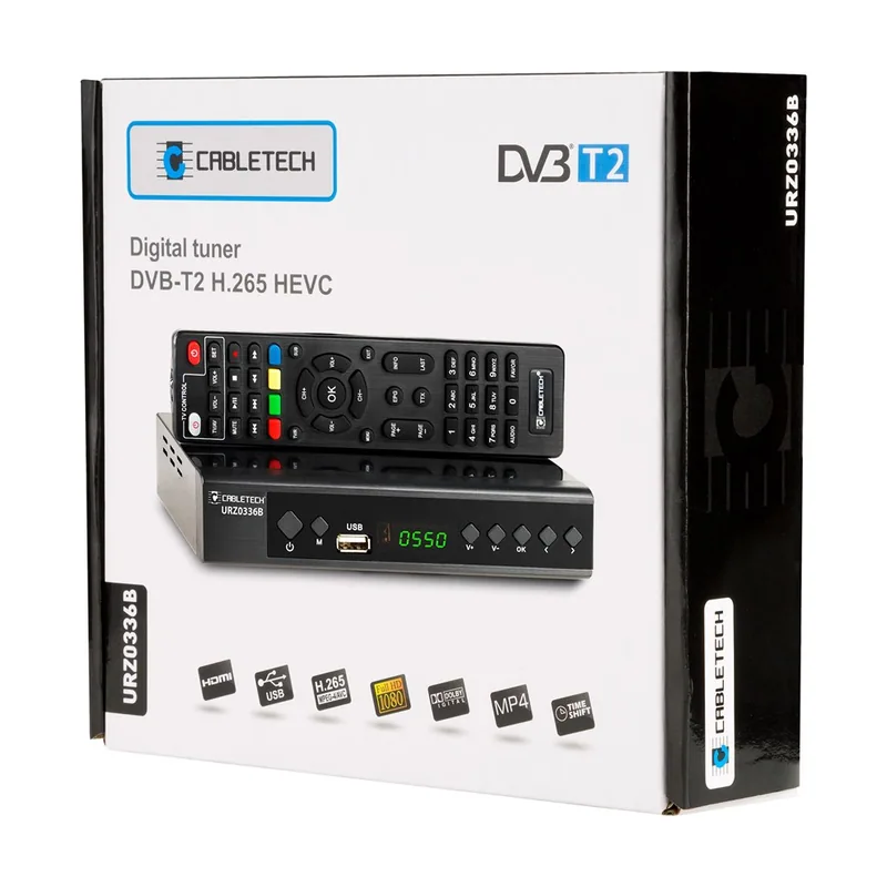 Cabletech DVB-T/C HEVC Sintonizador H.265 10bit Resolución 1920x1080 Pixeles Programación Grabación Búsqueda Automática Canales 512 MB DDR2