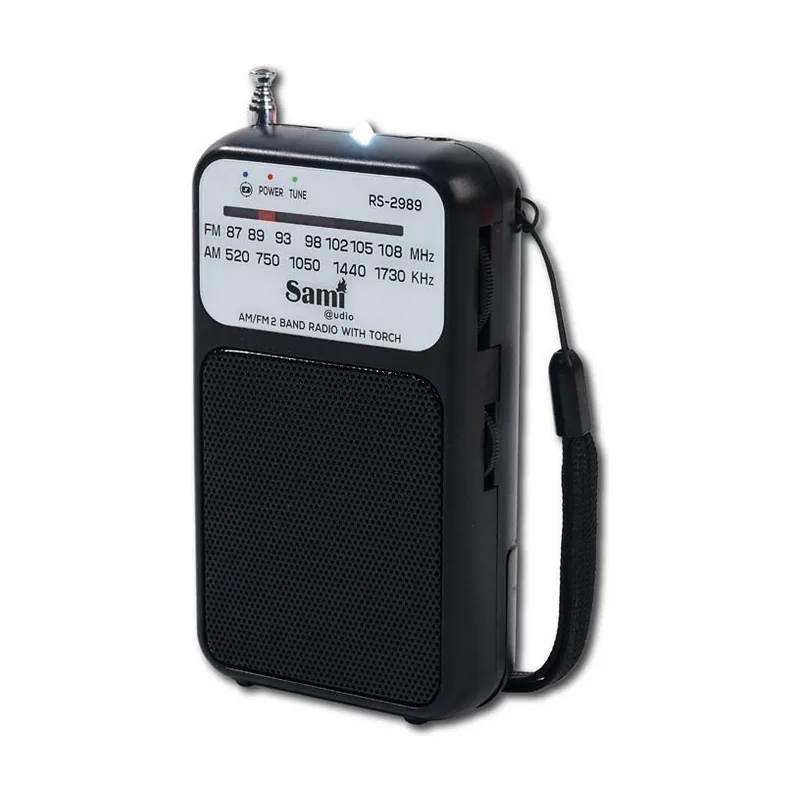 Sami Radio 2 bandas bolsillo negro c/linterna+bate