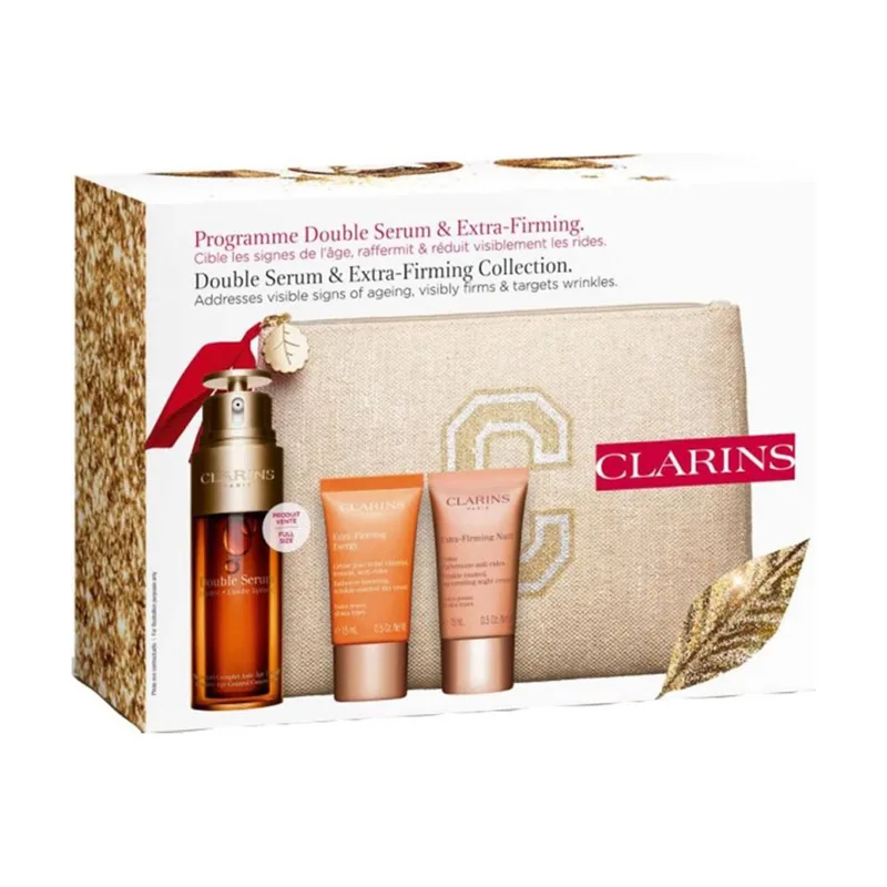 Clarins double serum gift set 50ml double serum + 15ml extra firming energy + 15ml extra firming nuit + 0,9 ml double serum eye