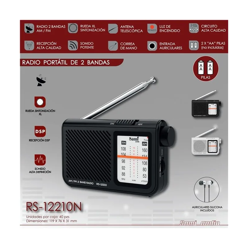 Radio portátil 2 bandas ruedas xl recepción h