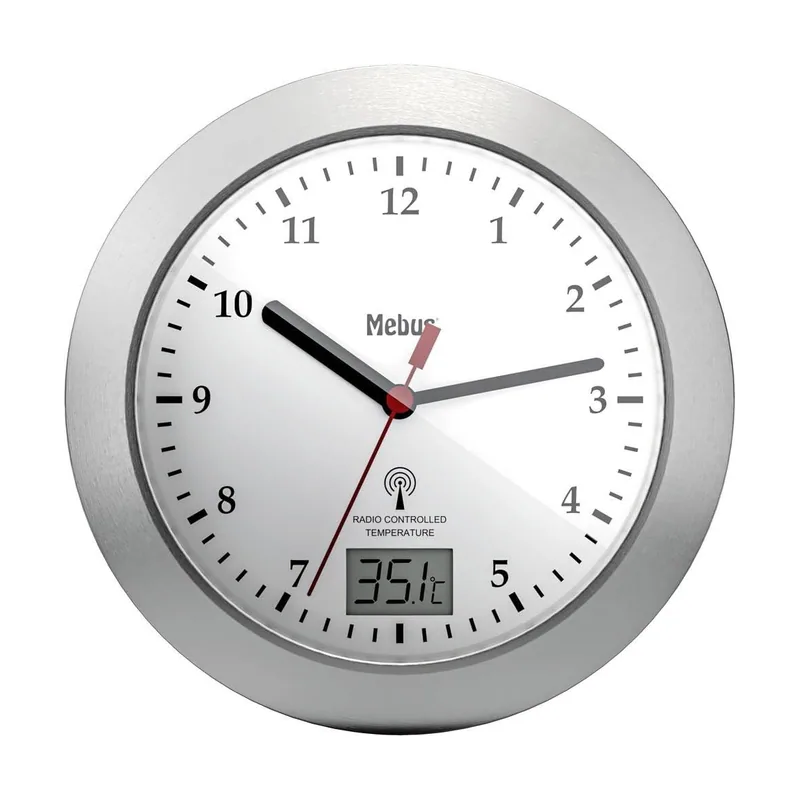 Mebus 41124 Funk reloj de pared 17cm x 6cm plateado Badezimmer-/Feuchtraum