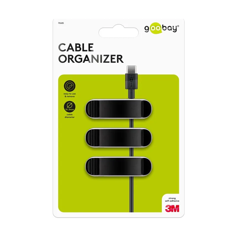 70685 organizador de cables Escritorio/pared Clip para cable Negro 3 pieza s