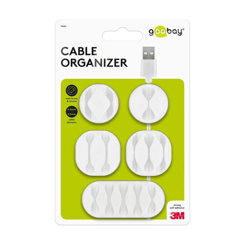 GooBay 70681 organizador de cables Escritorio/pared Clip para cable Blanco 5 pieza s