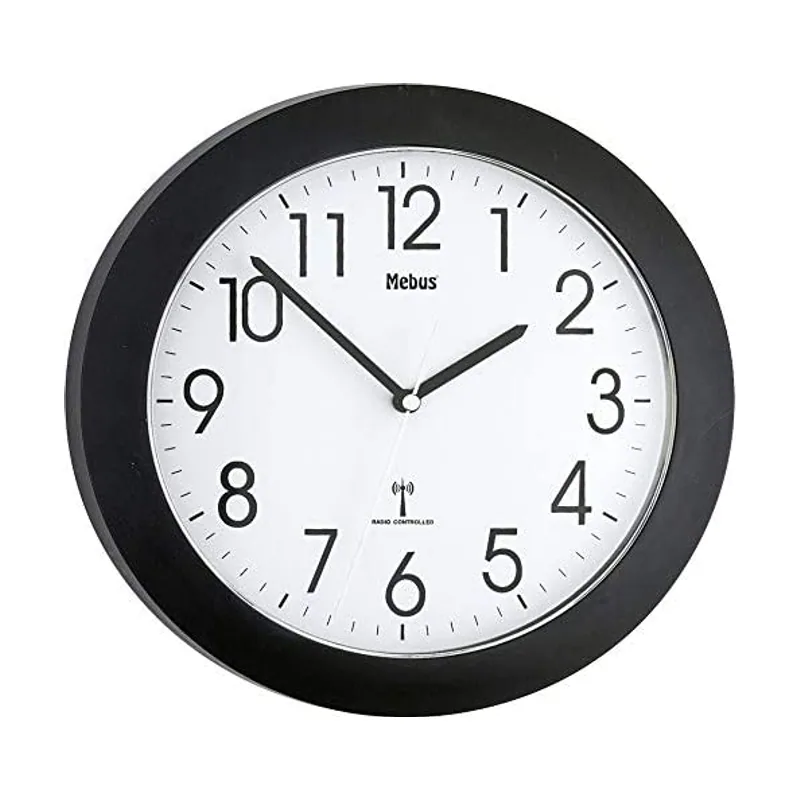 Mebus Funk-Wanduhr mit Schwarzem Rahmen und 25 cm Durchmesser/Farbe Schwarz/Modell 52450