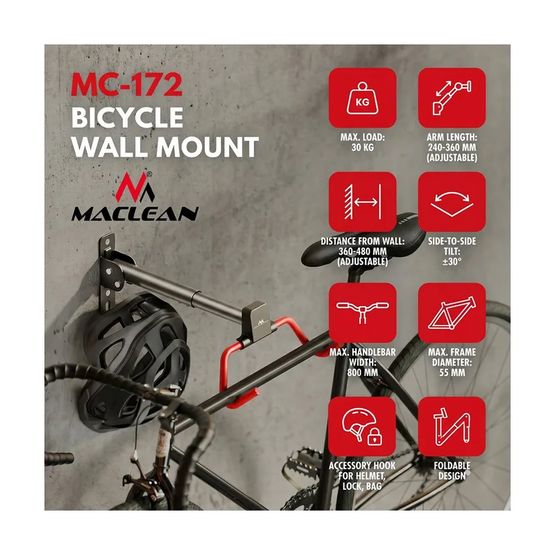 Maclean Soporte de Pared Ajustable para Bicicletas