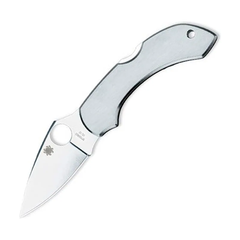Spyderco STE-C28P Navaja deportiva Dragonfly SS hoja lisa de acero inoxidable VG-10 de 5,9 cm de acabado satinado con mango de acero inoxidable. Incluye clip para diestros con punta hacia arriba