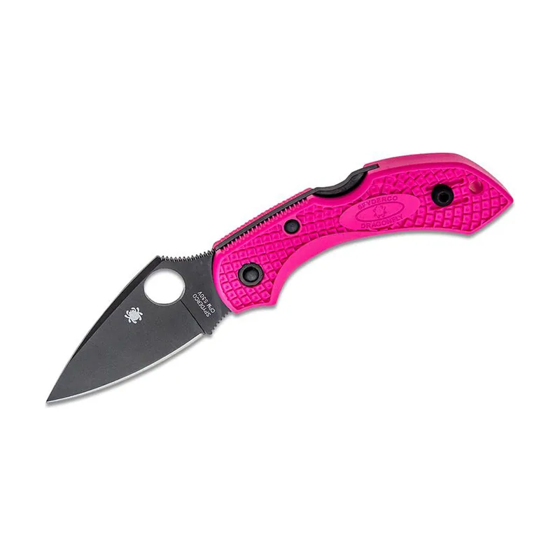Spyderco STE-C28FPPNS30VBK2 Navaja deportiva Dragonfly 2 hoja negra lisa de acero CPM S30V de 5,8 cm de longitud con mango FRN de rosa. Incluye clip de bolsillo ambidiestro