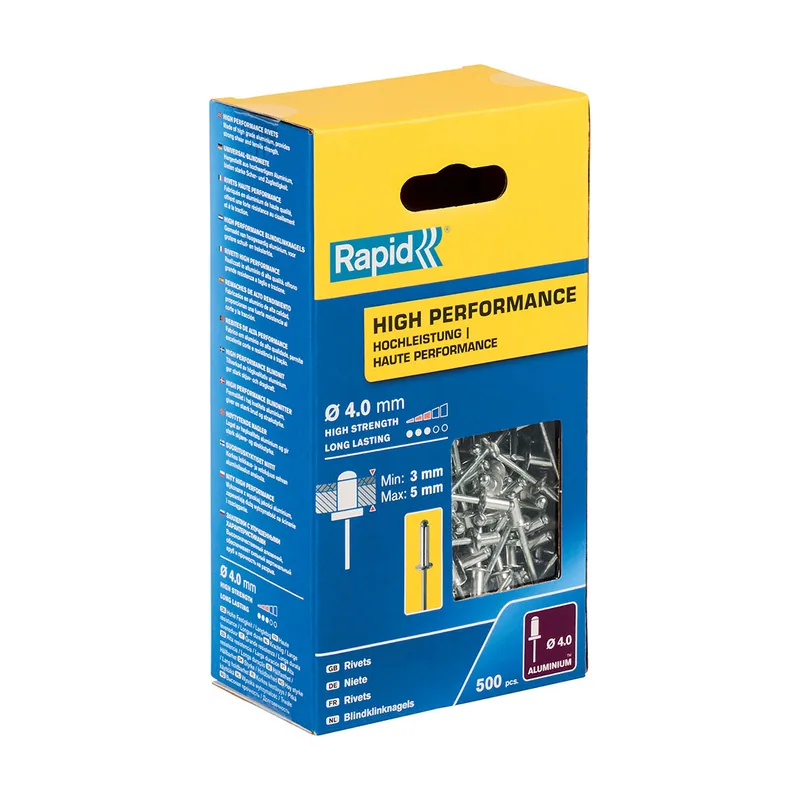 Caja de 500 Remaches de Aluminio Ø4 x 8 mm Adecuados para Fijar Guardabarros