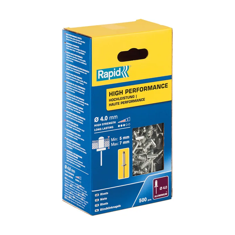 Caja de 500 Remaches de Aluminio Ø4 x 10 mm Adecuados para Fijar Guardabarros