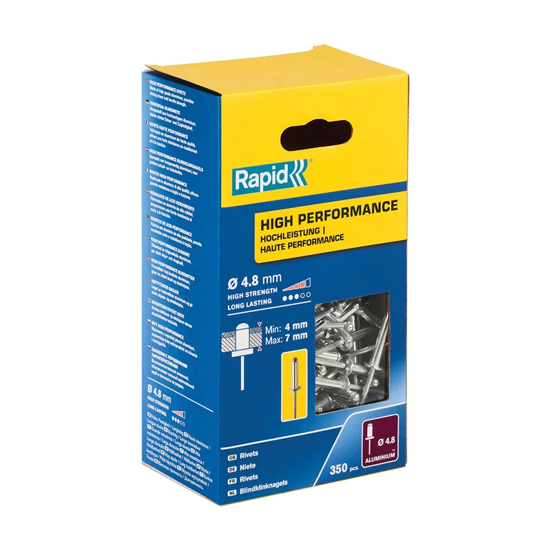Caja de 350 Remaches de Aluminio Ø4,8 x 10 mm Adecuados para Fijar Guardabarros