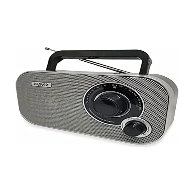 Radio TR-51GREY con sintonización analógica FM. Se puede utilizar con corriente o pilas.