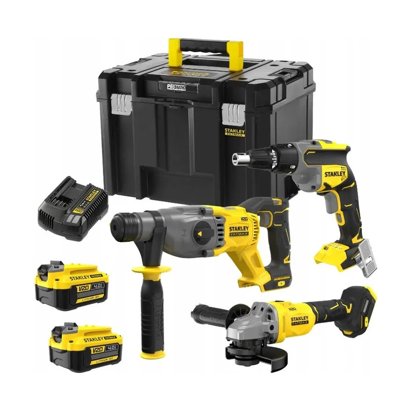 Stanley Combo Kit Atornillador Panel Yeso BRUSHLESS V20 SFMCF600 + Mini-Amoladora BRUSHLESS V20 SFMCG710 + Martillo SDS-Plus BRUSHLESS V20 SFMCH900