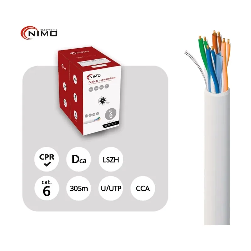 Nimo Cable Datos Utp Cat6 Interior Cca Awg23 Lszh Blanco Wir9029
