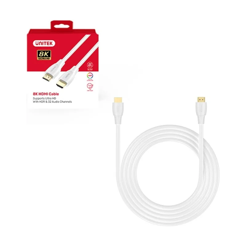 Unitek hdmi cable 2.1 8k hdr white 2m