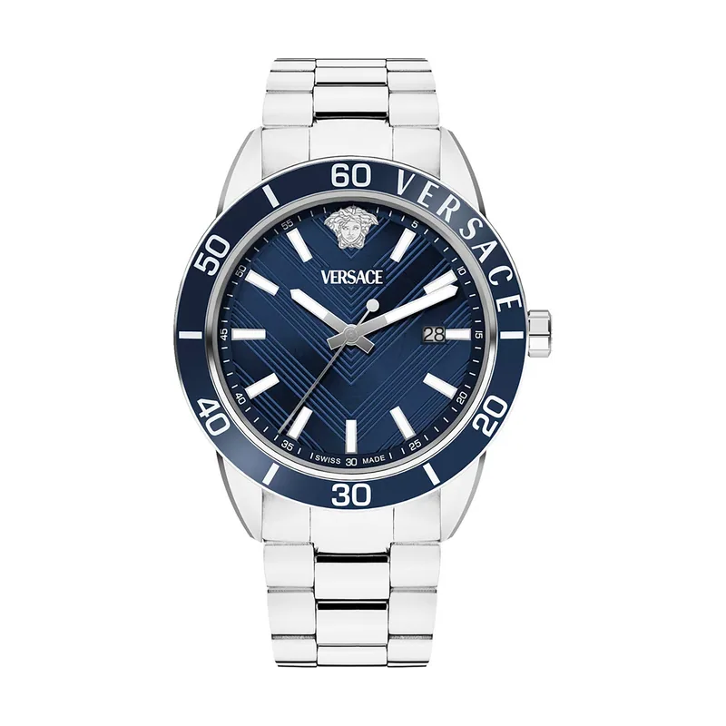 Versace VEYCA0424 correa Gris plata Dial Metal Azul noche Hombre