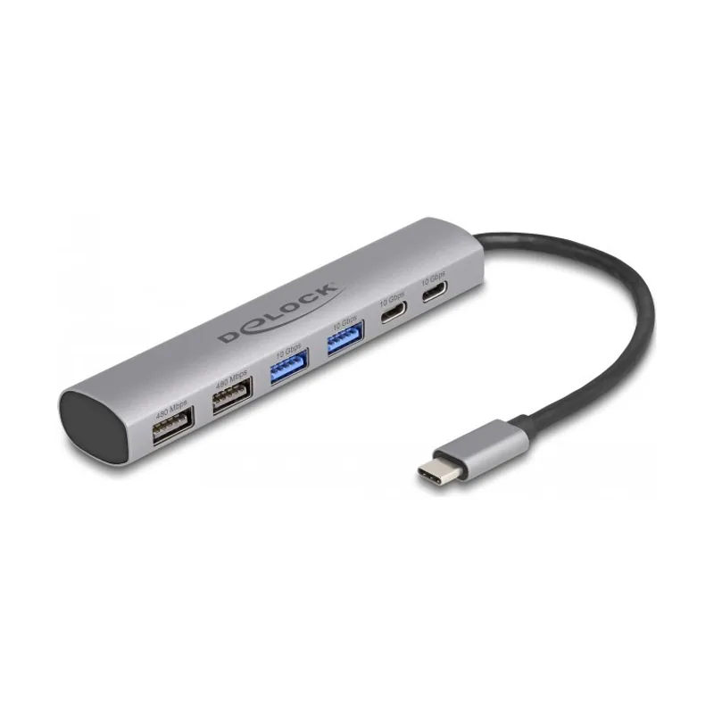 Concentrador USB de 6 puertos con 4 x USB Tipo-A hembra y 2 x USB Type-C hembra