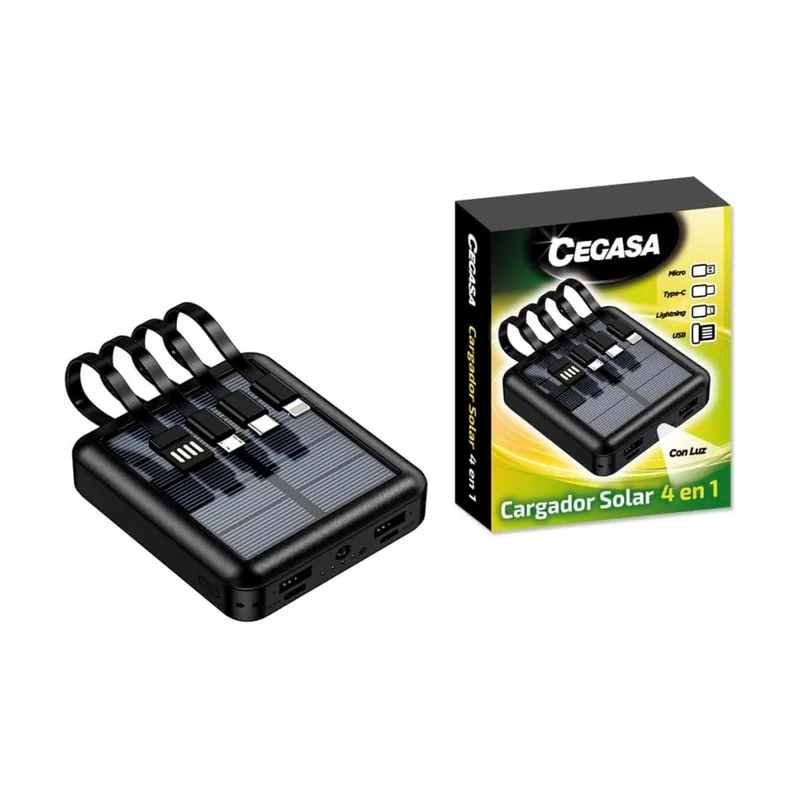 Cegasa Novedad Cargador Solar Powerbank con Linterna 5000MAH 4 EN 1 Cable Tipo C