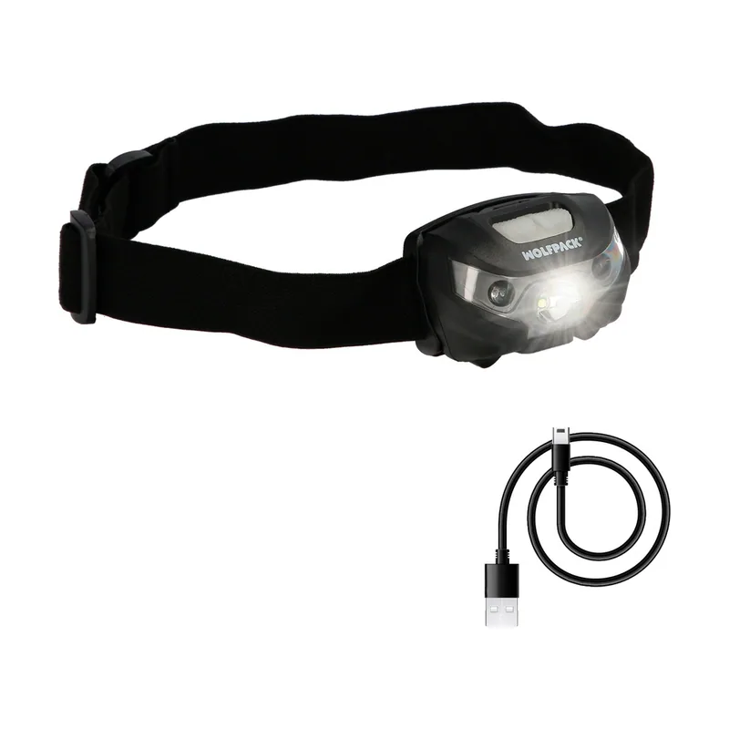 Wolfpack linea profesional Linterna Led Frontal Cabeza Litio Usb Recargable. 3 modos de luz. 120 LUM. Sensor de encendido y apagado.