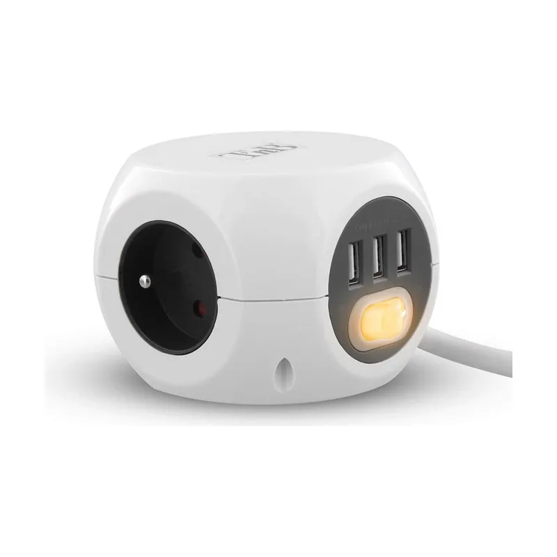 Tnb 2 in 1 multi-socket adapter with 3 x 16a earthing contacts and 3 usb 2.4a ports