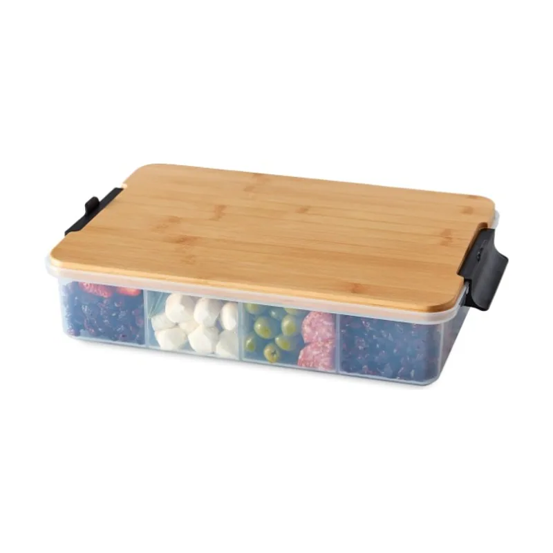 Farberware Build-A-Board Caja de aperitivos de polietileno con tapa para tabla de cortar y asas de bloqueo
