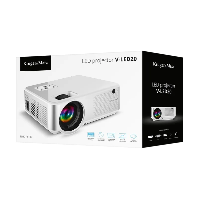 Kruger & matz Kruger&Matz Proyector LED Portátil V-LED20 FullHD 1920 x 1080 Pixeles HDMI