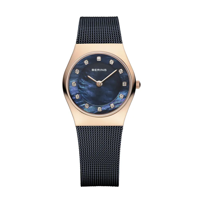 Bering 11927-367 Reloj de cuarzo para mujer con caja de acero inoxidable de 27 mm con acabado en oro rosa y esfera