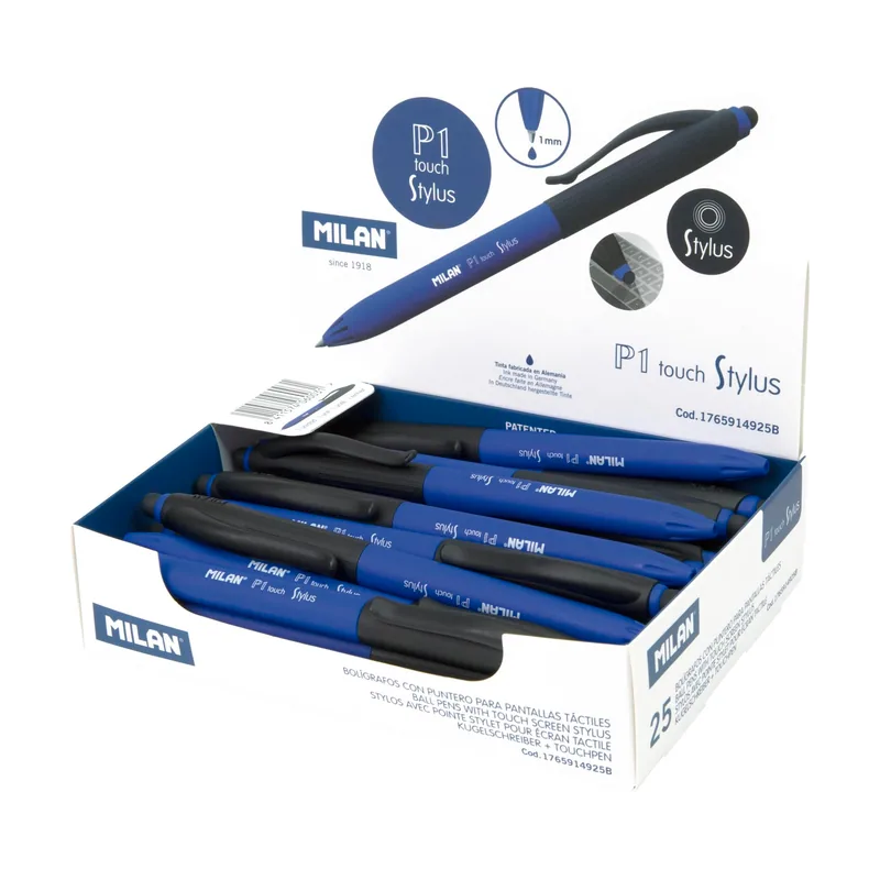 Milan bolígrafo p1 touch stylus puntero tinta azul caja expositora de 25