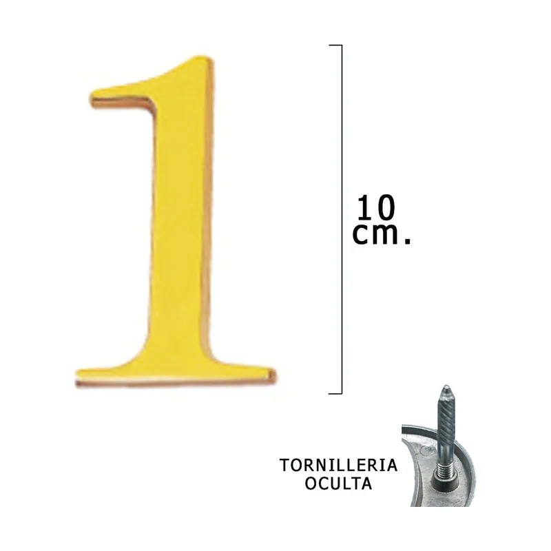 Wolfpack Linea Profesional - Numero Latón "1" 10 cm. con Tornilleria Oculta Blister 1 Pieza