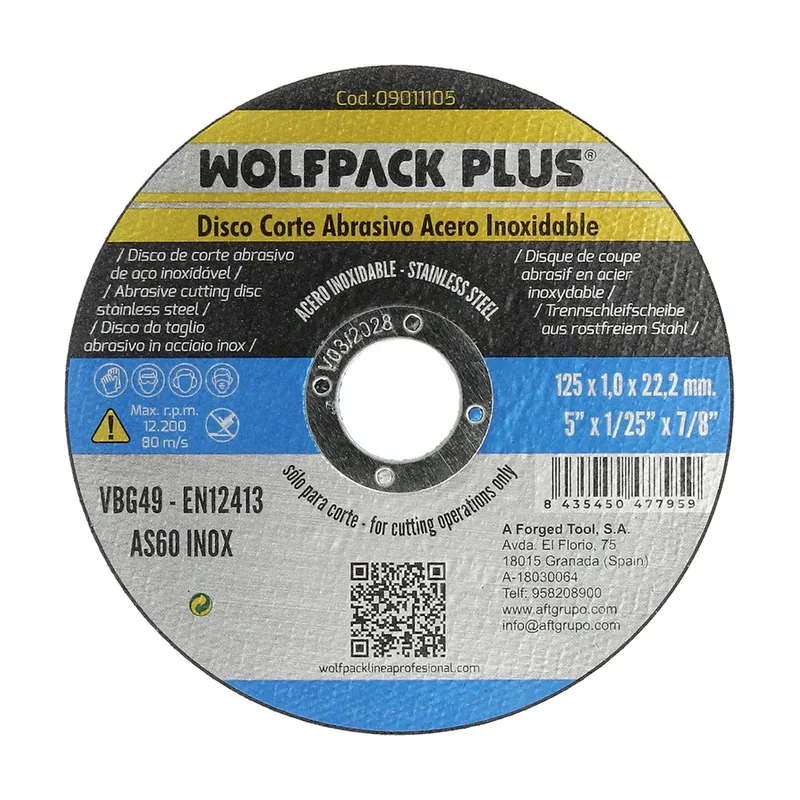 Wolfpack linea profesional corte abrasivo acero inoxidable ø 125 x 22,2 mm. espesor 1,0 mm.