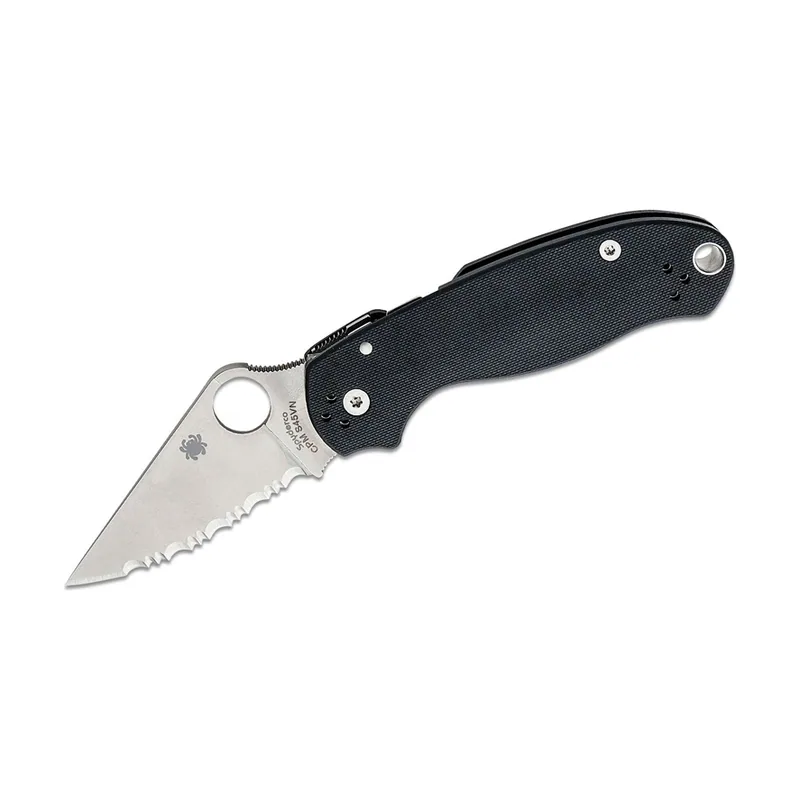 Spyderco STE C223GS Cuchillo Táctico Para 3 hoja dentada SpyderEdge de acero CPM S45VN de acabado satinado de 7,6 cm de largo y mango G-10 negro. Incluye clip de bolsillo multiposición