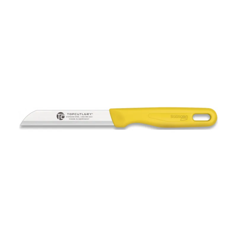 Cuchillo Pelador microfilo exclusivo en Amarillo con Hoja de Acero Inox 1.4034 HRC53+-2 de 8 cm con Mango ABS