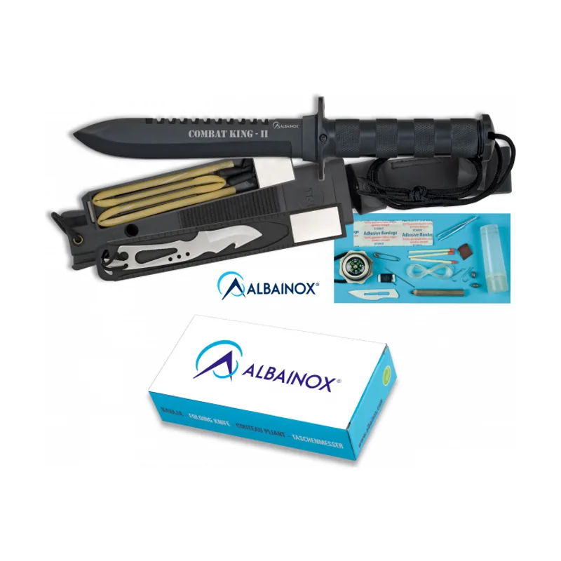 Martinez Albainox Cuchillo de Supervivencia Combat King Ii con Mango de Aluminio y Hoja de Acero Inox de 16 cm Incluye Funda piel PVC 31772