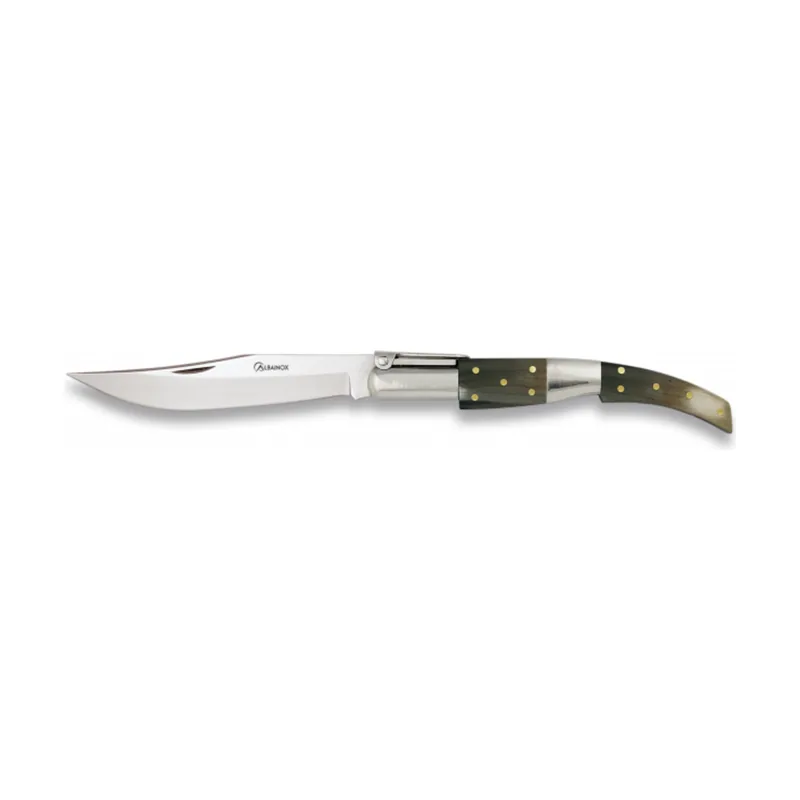 Navaja Arabe con Mango de Asta de Toro y Hoja de Acero Inox de 8,5 cm con sistema Carraca en caja regalo 01050