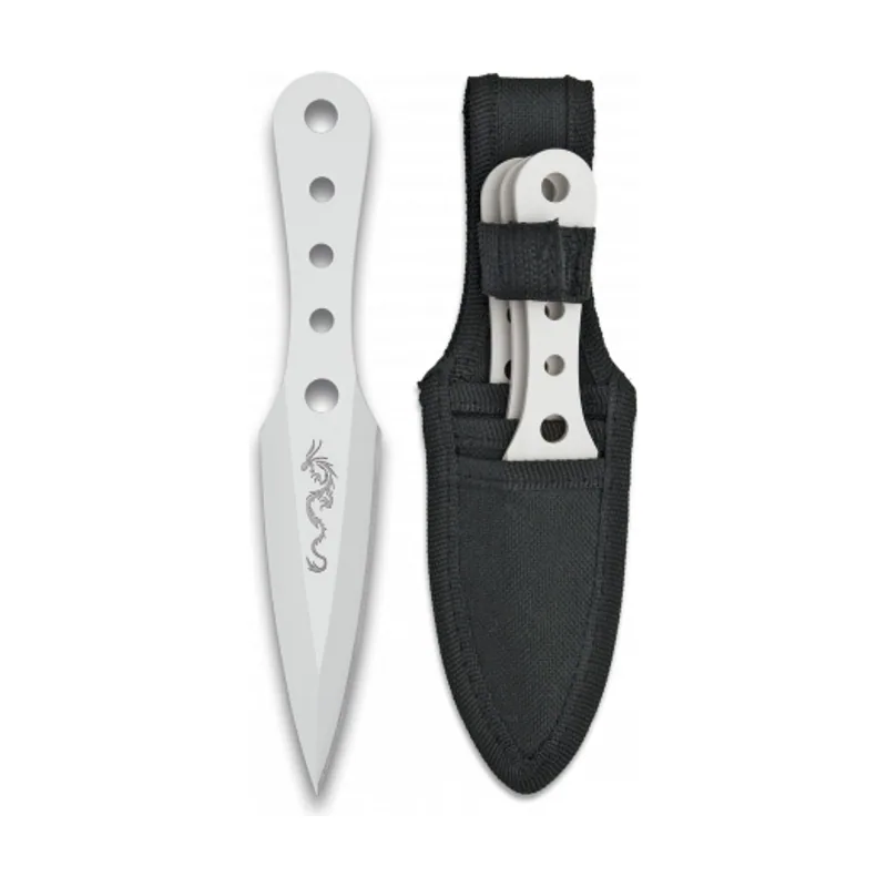 Martinez Albainox Set de 3 Cuchillos Lanzadores de un Solo Filo White Dragon Incluye Funda de nylon 31967