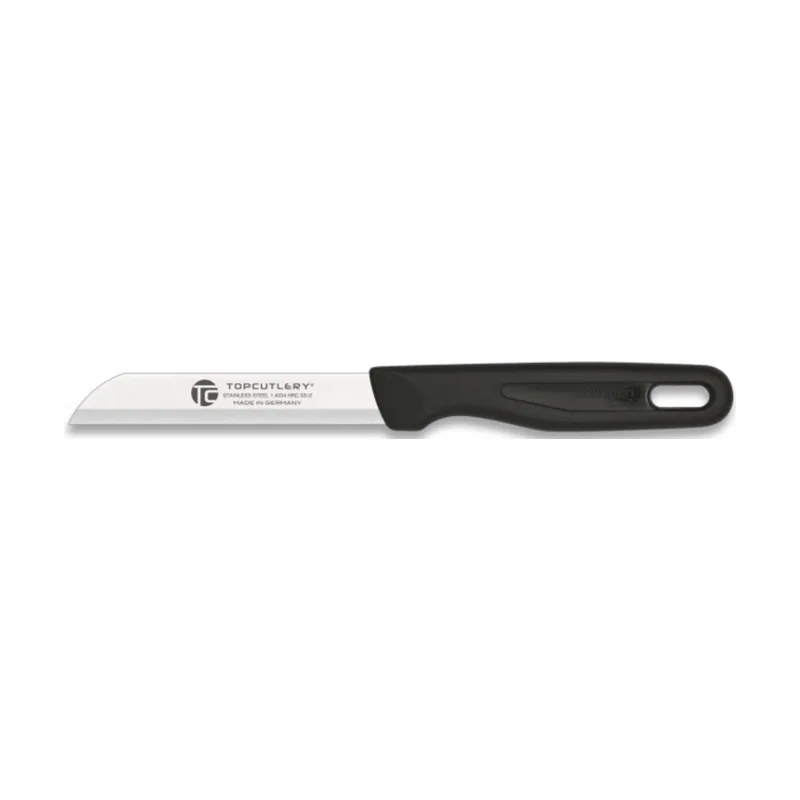 Cuchillo Pelador microfilo exclusivo en Negro con Hoja de Acero Inox 1.4034 HRC53+-2 de 8 cm con Mango ABS