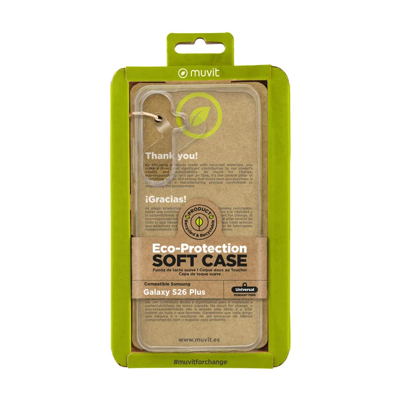 Muvit for Change Funda Compatible con Samsung Galaxy S26 Plus Transparente Reciclable Certificado GRS Flexible TPU