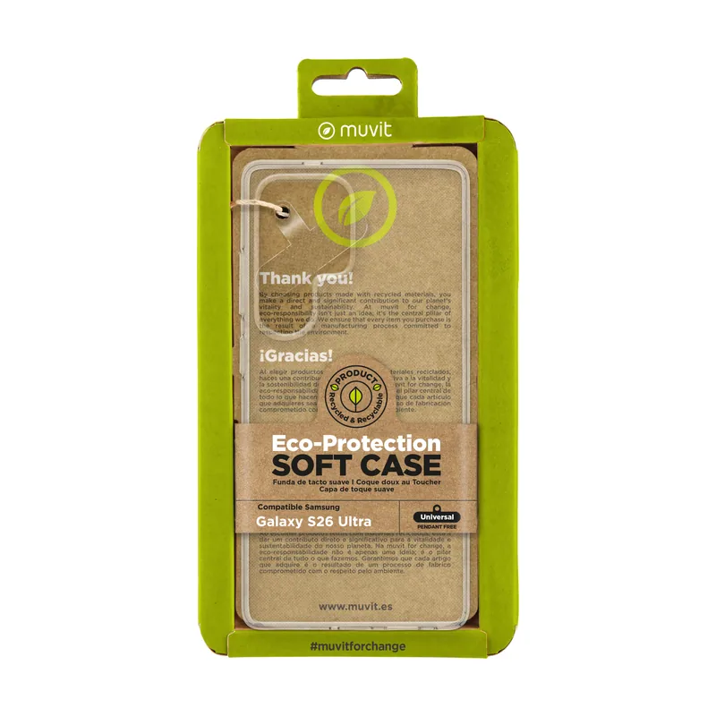 Muvit for Change Funda Compatible con Samsung Galaxy S26 Ultra Transparente Reciclable con Certificado GRS Flexible Material Reciclado