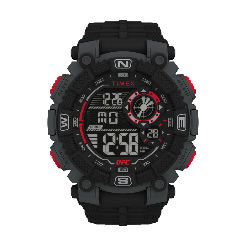 Timex Reloj Hombre UFC Redemption Men's Resin Caja de Acero Negro Movimiento Digital Esfera Negro Correa Plástico Negro con Cierre Hebilla Normal 5 ATM