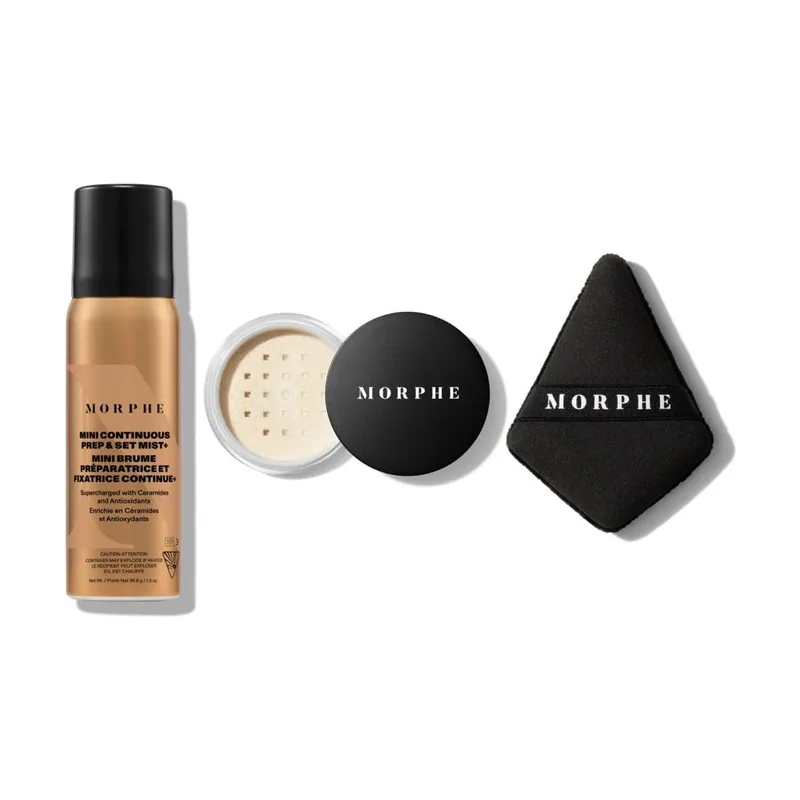 Jet-setter gift set 36,8 ml continuous prep & set mist + 2,6 g translucent setting powder + highlight & contour sponge