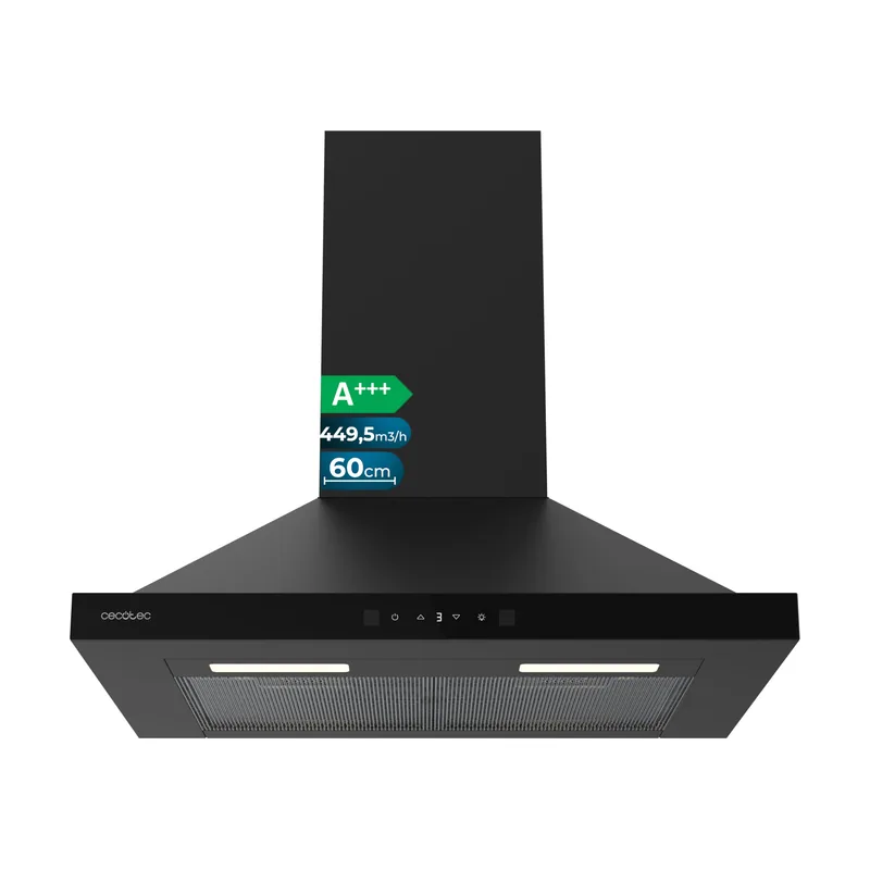Cecotec Campana Extractora Piramidal 60 cm Bolero Flux PT 604400 Black A+++. Cristal Frontal en