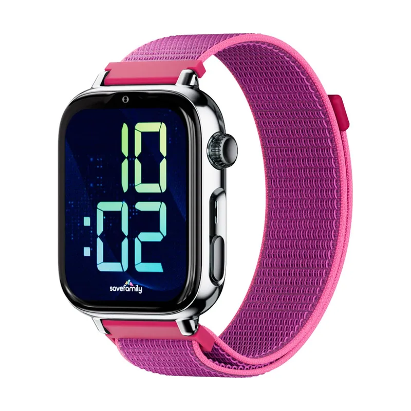 SaveFamily Savewatch Plus 2 Plata con Correa De Tela Frambuesa