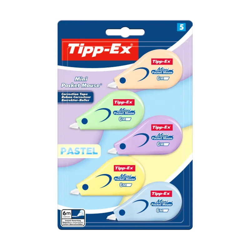 Tipp-ex mini pocket mouse pastel pack con 5 cintas correctoras
