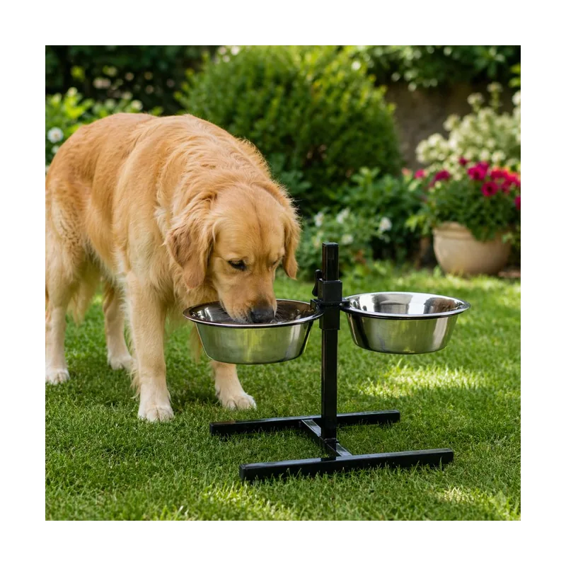 Leeby Comedero Doble Ajustable de Acero Inoxidable para perros